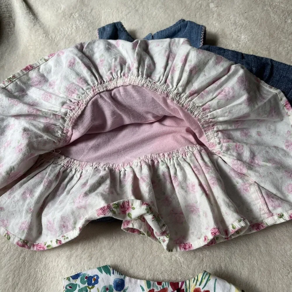 Lot of 2 Baby Girl Size 3-6 Months Sleeveless Jumper Dresses Lined Denim Floral